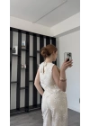Luva Ekru Çiçek Aplikeli Takım