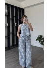Luva Mavi Çiçek Aplikeli Takım