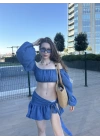 Mavi Büstiyerli Pareo Takım
