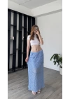 Mavi Cenny Güpürlü Astarlı Etek