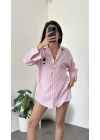 Pembe Çizgi Desen Oversize Teddy Gömlek