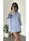 Mavi Çizgi Desen Oversize Teddy Gömlek