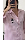 Pembe Çizgi Desen Oversize Teddy Gömlek