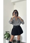Siyah Çizgi Desen Oversize Teddy Gömlek