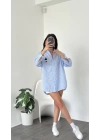 Mavi Çizgi Desen Oversize Teddy Gömlek