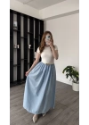 Mavi Dora Kemerli Poplin Elbise