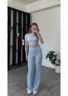 Mavi Fulia Çift Büzgülü Gofre Takım