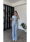 Mavi Fulia Çift Büzgülü Gofre Takım