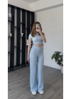 Mavi Fulia Çift Büzgülü Gofre Takım