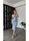 Mavi Lizy Çizgili Kalem Elbise