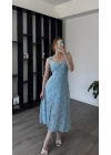 Mavi Lorena Kurdele Askılı Çiçekli Elbise