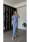 Mavi Maria Balon Kollu Gofre Elbise