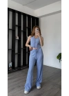 Mavi Ole Düğmeli Bürümcük Takım