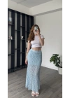 Mavi Pia Güpürlü Astarlı Etek