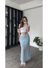 Mavi Pia Güpürlü Astarlı Etek
