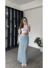 Mavi Pia Güpürlü Astarlı Etek