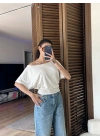 Mila Düşük Omuz Bluz Krem