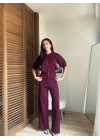 Mocha Çıtçıtlı Triko Takım Bordo