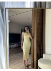 Mokka Gold Toka Detaylı Midi Elbise Sarı