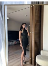 Mokka Gold Toka Detaylı Midi Elbise Siyah