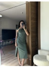 Mokka Gold Toka Detaylı Midi Elbise Yeşil