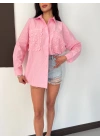 Nakış Detaylı Poplin Gömlek Pembe