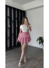 Pembe Hanna Güpürlü Katlı Şortlu Etek