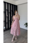 Pembe Lorena Kurdele Askılı Çiçekli Elbise