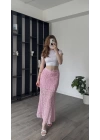 Pembe Pia Güpürlü Astarlı Etek