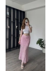 Pembe Pia Güpürlü Astarlı Etek