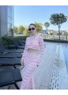 Pembe Sunny Örgü Pareo Takım