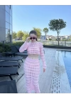 Pembe Sunny Örgü Pareo Takım