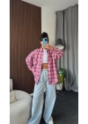 Pembe Unisex Super Oversize Kareli Oduncu Gömlek