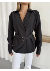 Poplin Kemer Detaylı Gömlek Siyah