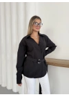 Poplin Kemer Detaylı Gömlek Siyah