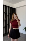 Rayne Siyah Kemer Detaylı Şortlu Pileli Etek