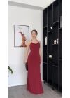 Rosy Bordo Bağcık Sırtlı Elbise