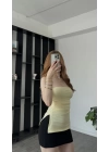 Sarı Belinda Yırtmaçlı Straplez Bluz