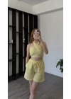 Sarı Carrie Çapraz Bağlamalı Şortlu Takım