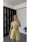 Sarı Carrie Çapraz Bağlamalı Şortlu Takım