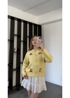 Sarı Chery Kirazlı Triko Hırka