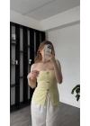 Sarı Elsa Broşlu Straplez Bluz