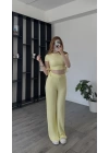 Sarı Fulia Çift Büzgülü Gofre Takım