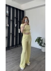 Sarı Fulia Çift Büzgülü Gofre Takım