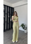 Sarı Fulia Çift Büzgülü Gofre Takım