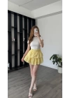 Sarı Hanna Güpürlü Katlı Şortlu Etek