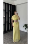 Sarı Lili Tül Omuz Detaylı Elbise