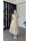 Sarı Lorena Kurdele Askılı Çiçekli Elbise