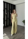 Sarı Olivia Tek Omuzlu Gofre 2’li Takım
