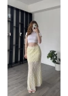 Sarı Pia Güpürlü Astarlı Etek